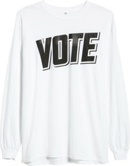 BP VOTE White Black Long Sleeve Graphic Political T-Shirt Cotton SMALL Oversize