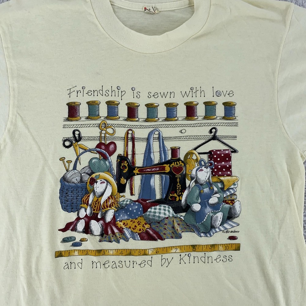 Vintage Friendship Graphic Shirt Medium Kindness Quote Sewing Crafts 90s