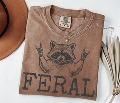 Feral Raccoon Shirt Funny Sarcastic Raccoon Graphic Unisex Retro Animal Tee Gift