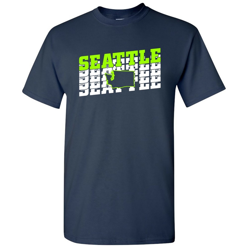 Seattle Retro Repeat – Sports Team City Tailgating T Shirt – Navy