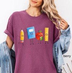 Cute Pencil Notebook Apple Ruler Graphic Tee Funny School Shirt Unisex T-Shirt
