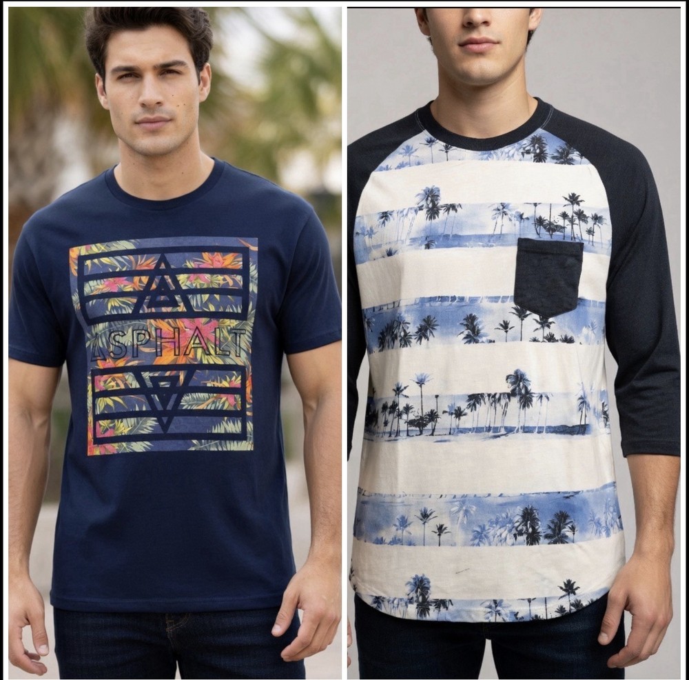 RETROFIT & ASPHALT Men’s T-Shirt Pocket-Casual Size L Floral Hawaiian Vacation