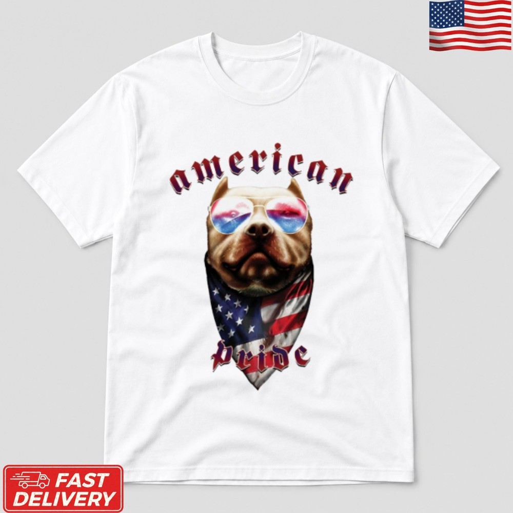 American Pride Pit Bull T-Shirt Patriotic USA Flag Dog Lover Graphic Tee
