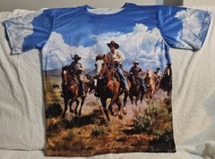 COWBOY RIDING HORSE WESTERN SOUTHWEST RODEO SKY CLOUDS T-SHIRT SHIRT