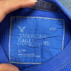 American Eagle Outfitters Thermal Shirt Mens Small Blue Crew Neck Waffle Knit