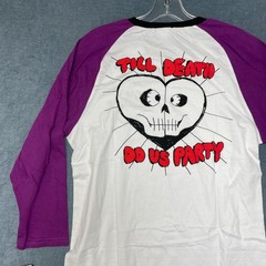 Volcom Till Death Do Us Party T Shirt Mens Medium White Purple Raglan Sleeve