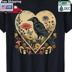 Black Crow’S Villa1pc, 100% Cotton, Washed Printed T-Shirt, Seasonal Casual Men’