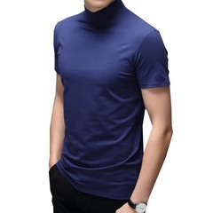 Men’s Slim Fit Half High Collar Short Sleeve T-Shirt in Polyester Solid Colors