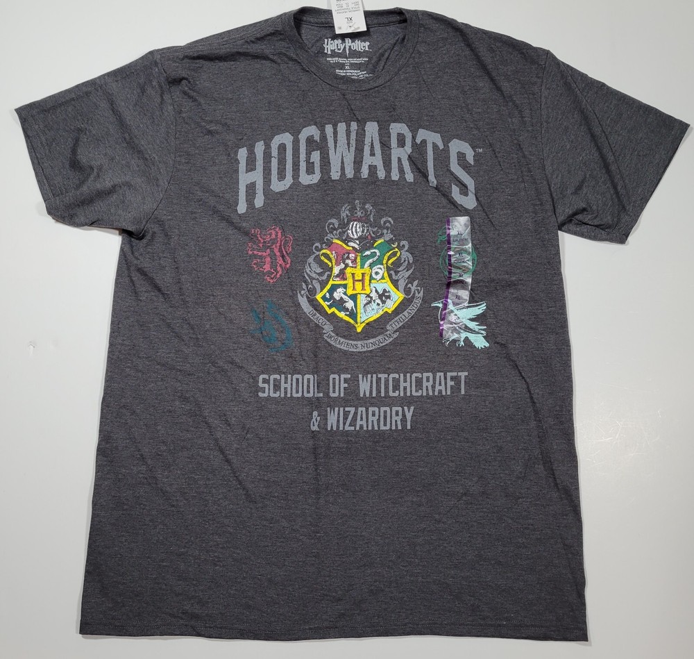 Harry Potter Mens XL Hogwarts School of Witchcraft and Wizardry Charcoal T-Shirt