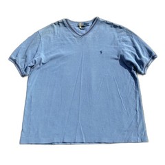 Vintage 90s Polo Ralph Lauren V Neck T Shirt Blue Mens XL Made In USA Old Money