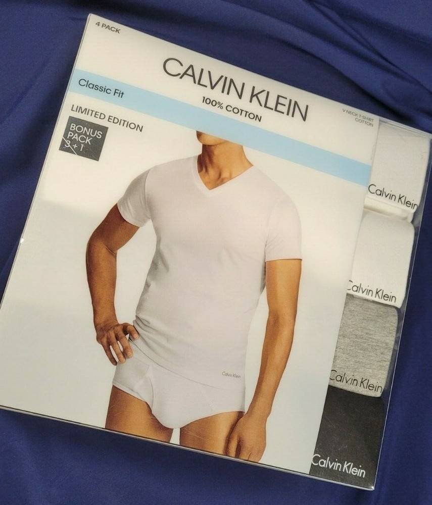 Calvin Klein 4 V-Neck Classic Fit T-Shirts M Black White Gray Cotton SHIPS FREE!