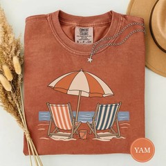 Retro Striped Beach Chairs Ocean Comfort Tee Summer Coastal