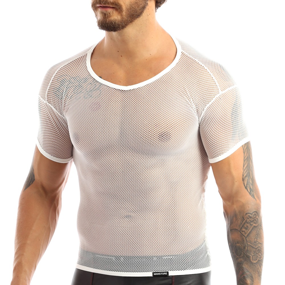 US Mens Sheer Fishnet Mesh See Through Short Sleeve T-Shirt Tank Top Undershirt