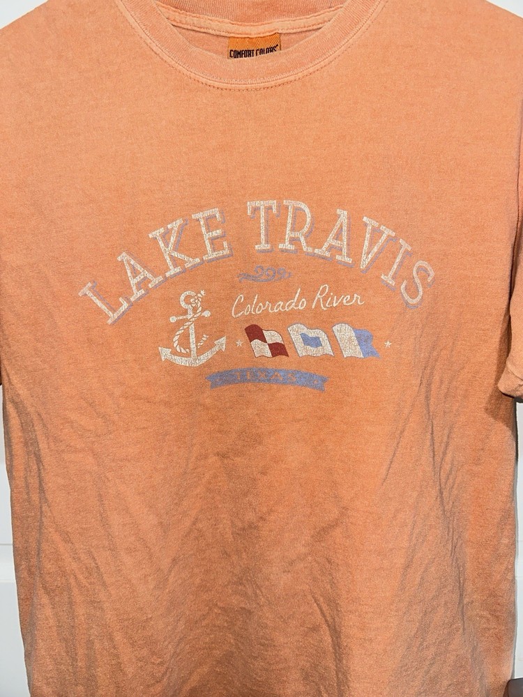 Comfort Colors Garment Dyed Cotton Lake Travis Colorado River Orange Mens M Tee