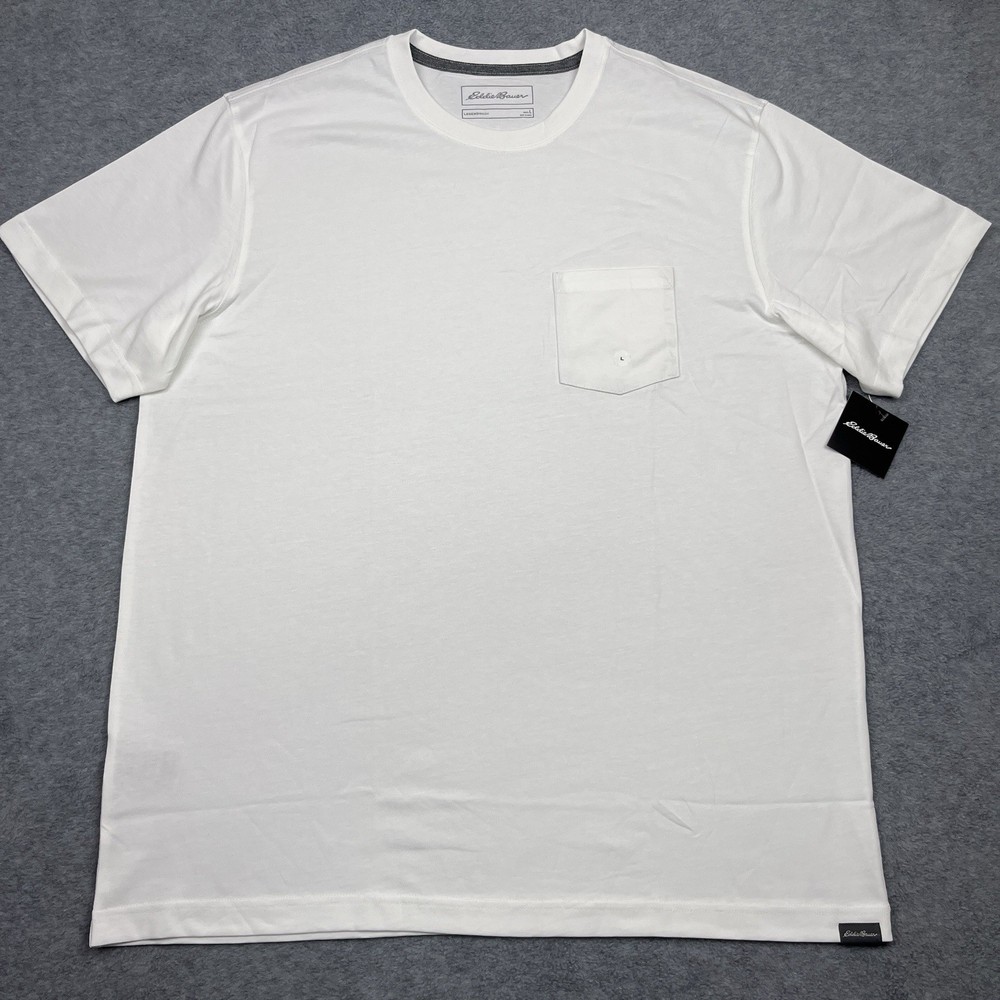 NWT Eddie Bauer Men’s Large T-Shirt Pocket White Crewneck Short Sleeve