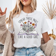 Funny Book Lover Shirt Spread Those Pages Reading Gift Floral Book Tee