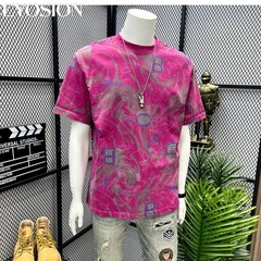 Men Designer Abstract Marble Print Cotton T-Shirt Retro Casual Short Sleeve Tee