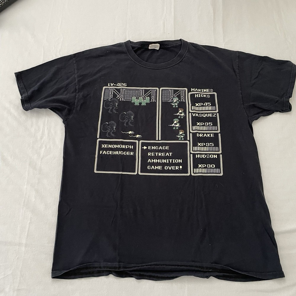 Aliens LV-426 8-Bit Graphic T-Shirt Men LARGE Sci-Fi Retro Video Game Nostalgia