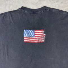 VTG 90s USA Textured Flag T Shirt Single Stitch Sun Faded Black Y2K Mens Large