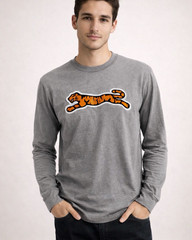 Le Tigre Men’s Flocked Big Tiger Graphic T-Shirt Cotton Long Sleeve Gray Size XL