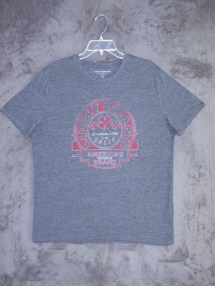 Lucky Brand Shirt Adult Medium Gray Graphic Short Sleeve Classic Casual Mens