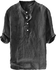 Men’s Casual Linen Cotton 3/4 Sleeve Henley T-Shirt – Lightweight Summer Top