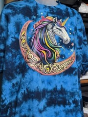 Fantasy Celtic Moon Unicorn Colortone Crystal Wash Blue XL New!