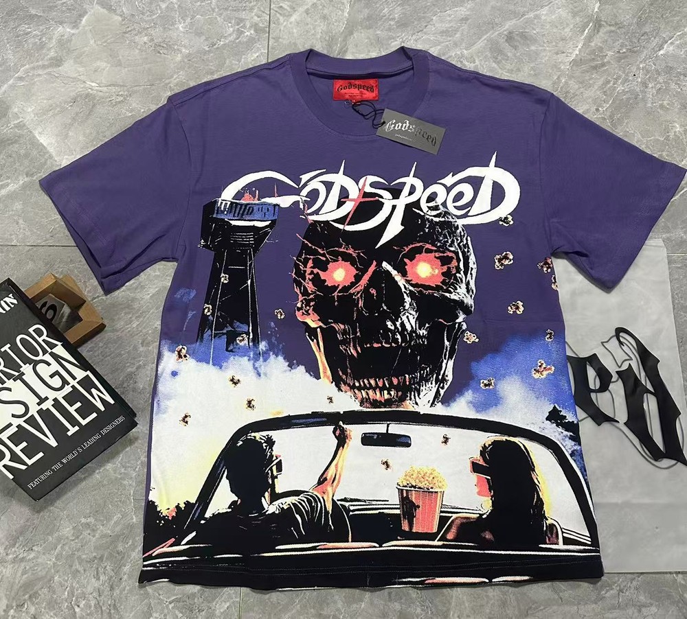 NEW Godspeed the sky Big Skull Head printing Tee Mens Cotton T-shirt