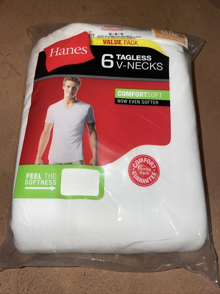 Hanes Men’s Undershirt 6-Pack V-Neck Men’s Shirts Medium Tagless