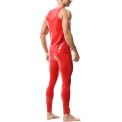 Men’s Sexy Pvc Leather Top Pants Set Shiny Latex Vest Tank Tops Club Tight Pants