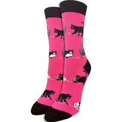Womens Premium Comfort Animal Socks, Pink Cats, Size 4-10, Cute, Novelty, Crew