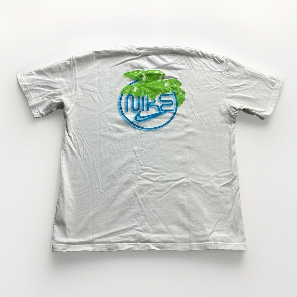 Nike Basketball Miami Exploration T-Shirt White Neon Blue Embroidered Mens M