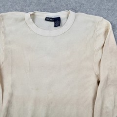 VTG Cherokee Mens Thermal Shirt Large Cream Waffle Knit Long Sleeve Crew Neck