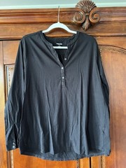 3 Lands End Henley Shirts Black White Navy Size Large 14-16