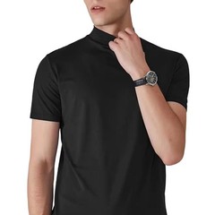 Men’s Regular Fit Short Sleeve T Shirt Half High Collar Solid Color Casual