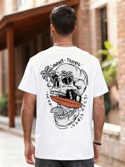 Men’s Summer Casual Letter & Skeleton Print Round Neck Short Sleeve T-Shirt