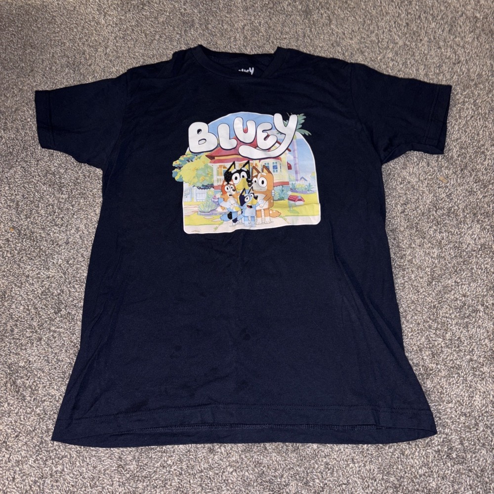 Bluey & Friends Family t-shirt w/ Bluey, Bingo, Chilli & Bandit Med Blue