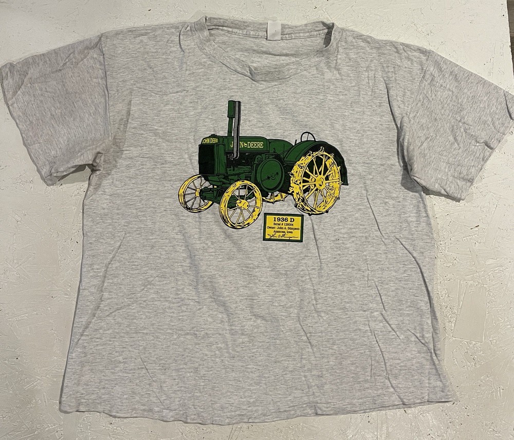 Vintage John Deere Shirt Mens 2XL Tractor 1936 D Gray Short Sleeve Farm