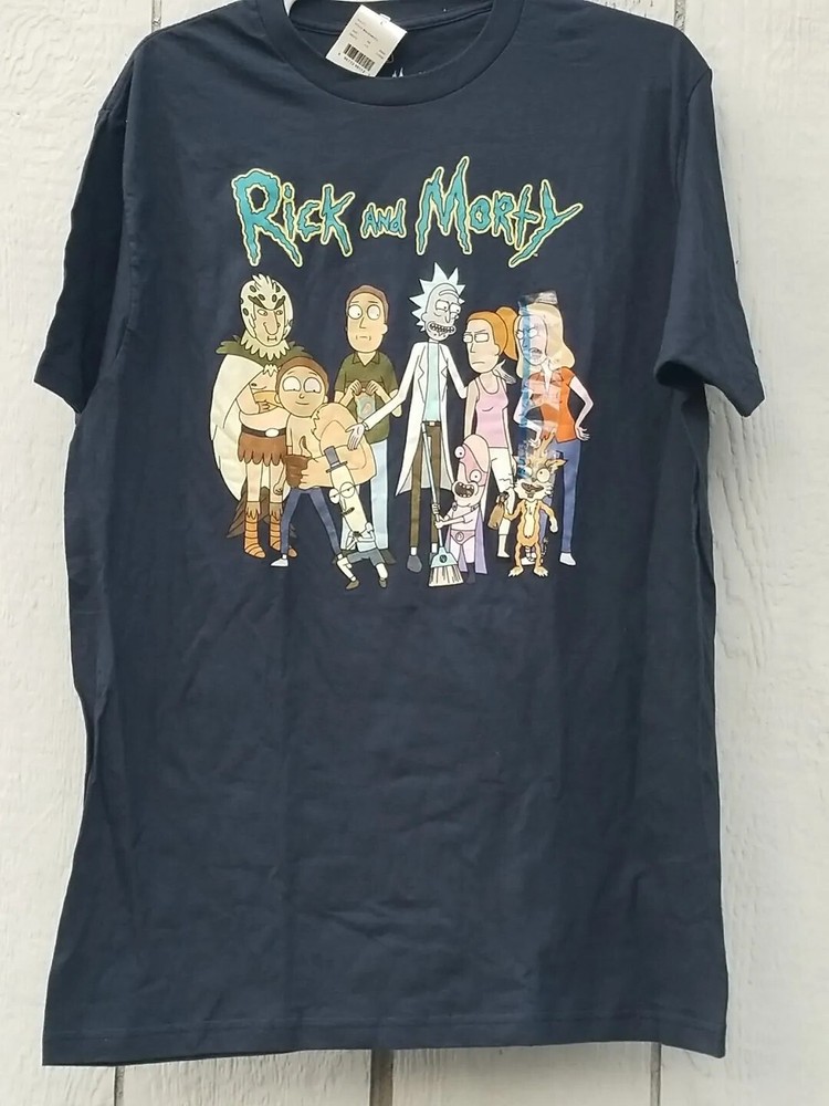 Mens Rick and Morty Navy Blue Graphic Adult Swim T- Shirt Large NWT