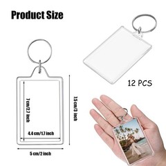 12pcs Acrylic Photo Frame Keychain Holder 2X3 Inch Blank Picture Insert Keyring