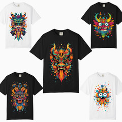 Floral Monster Mask Abstract Art TShirts, Comfort Color, Unisex Streetwear Tee