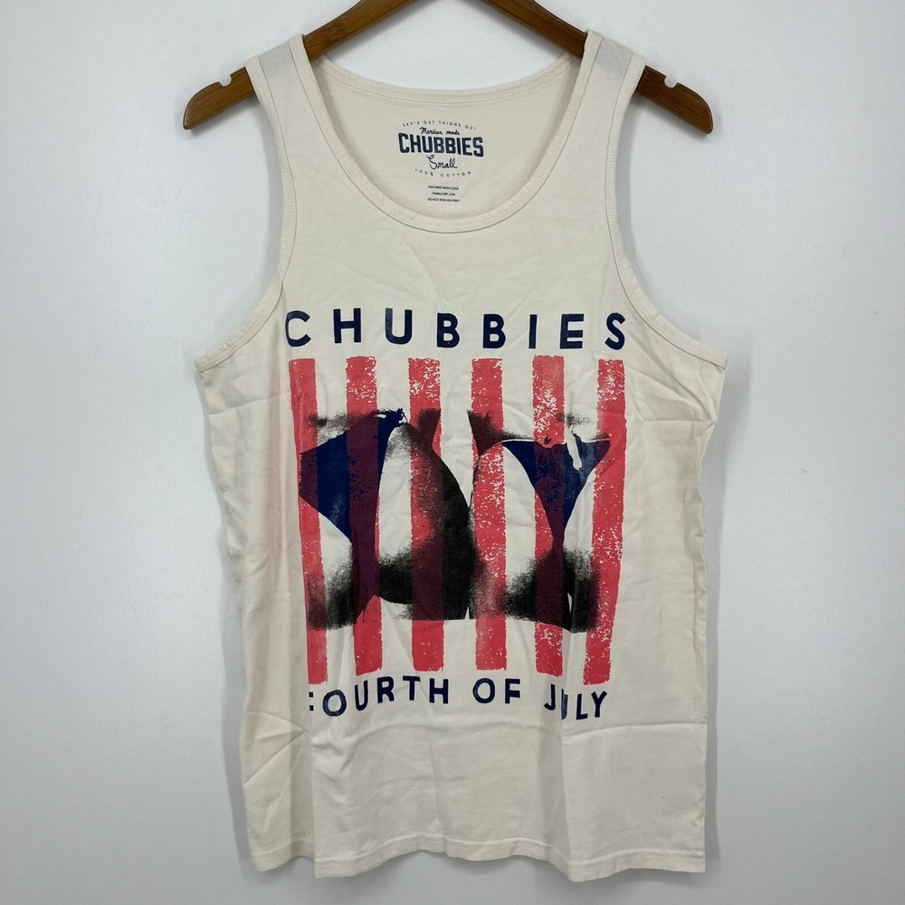 Chubbies Tank Top Men’s Size S White Cream Fourth of July 4th USA Cotton New NWT