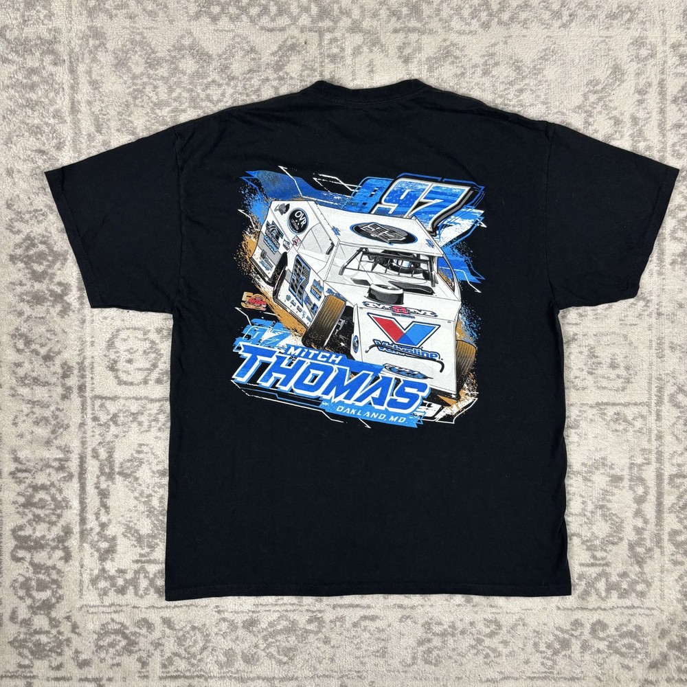 Mitch Thomas T Shirt Racing Motorsports #97 Valvoline Black Adult Size Large