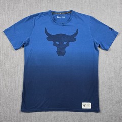 Under Armour Project Rock Shirt Mens Large L Blue Ombre Brahma Bull Graphic Tee