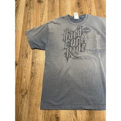 Harley Davidson Hard Core Ride Pocket T-Shirt Mens Large Blue Gray Landers