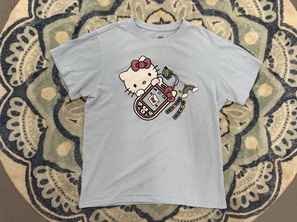 Sanrio Hello Kitty Blue Graphic Print Logo Crew Neck Tagless T-Shirt M