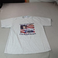 Vintage Ronald Reagan Shirt Mens XL Gray USS Peace Through Strength Tee Gildan