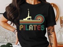 Pilates Vintage Retro T-Shirt, Funny Workout Fitness Yoga Tee Gift, Gym Shirt