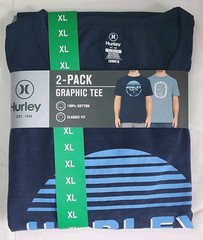 Hurley Men’s 2-Pack Graphic Logo 100% Cotton Knit Classic Fit Crew Tee XL Blue!
