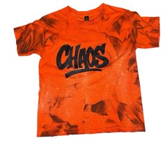 Custom Orange CHAOS Graphic Tee Handmade Spray Effect Shirt Streetwear
